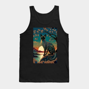 Cat and Lake Sunset Scene Tank Top